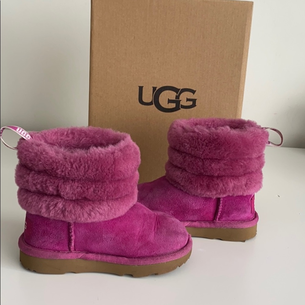 UGG little Girl’s Fluff Mini Quilted Suede Boots.